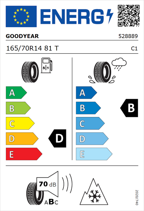 Tyre Label for Goodyear Vector 4Seasons Gen-2 165/70R14 81T