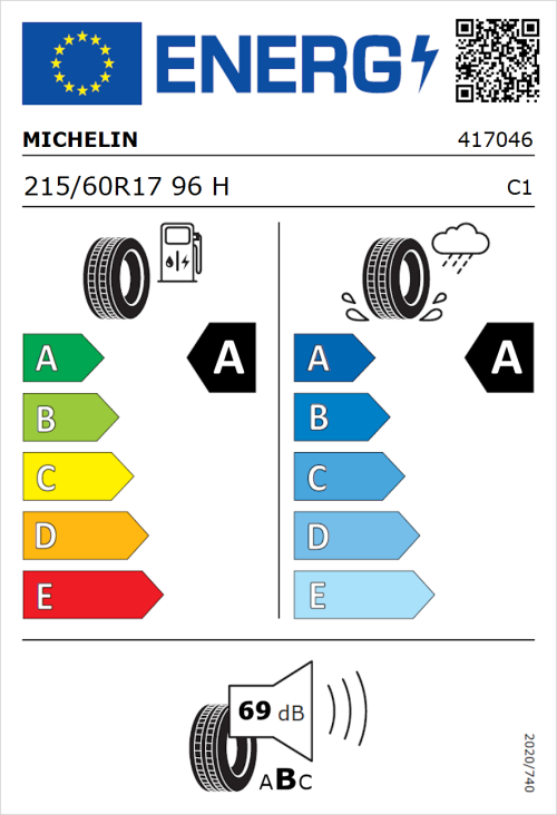 Tyre Label for Michelin Primacy 4 215/60R17 96H
