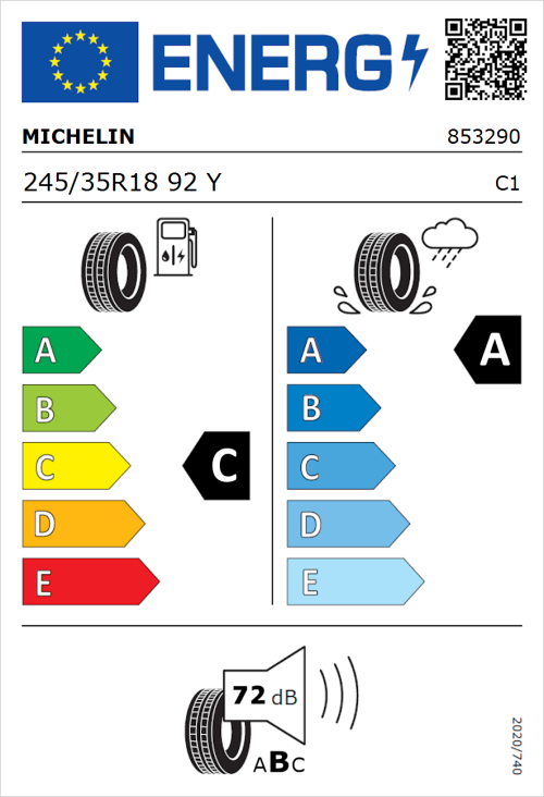 Tyre Label for Michelin Pilot Sport 5 245/35R18 92Y