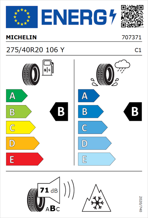 Tyre Label for Michelin CrossClimate 2 275/40R20 106Y