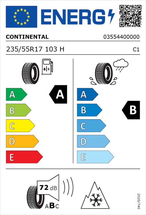 Tyre Label for Continental AllSeasonContact 235/55R17 103H