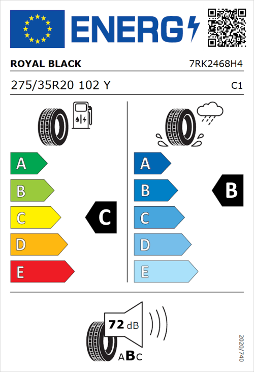 Tyre Label for Royal Black Explorer II 275/35R20 102Y