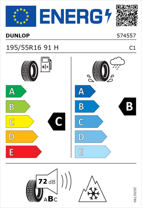 Tyre Label for Dunlop SP Winter Sport 5 195/55R16 91H