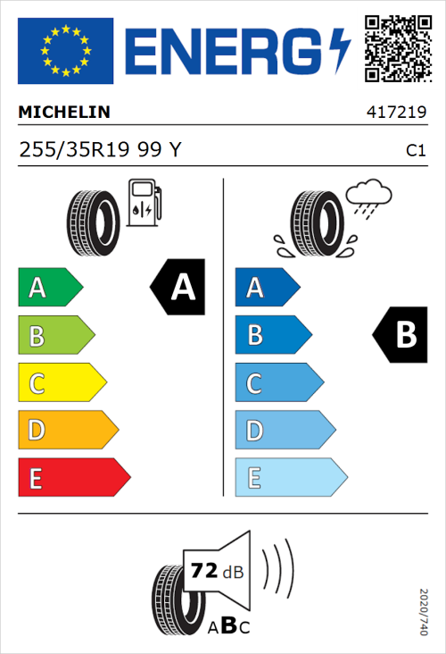Tyre Label for Michelin Pilot Sport 5 255/35R19 99Y
