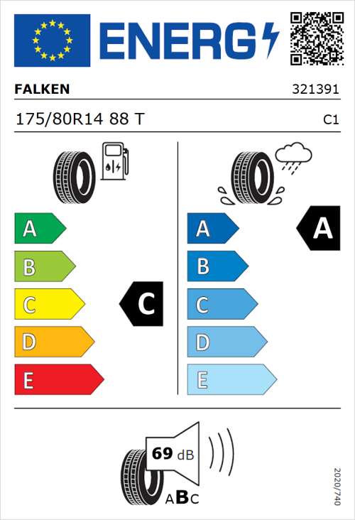 Tyre Label for Falken Sincera SN832 Ecorun 175/80R14 88T